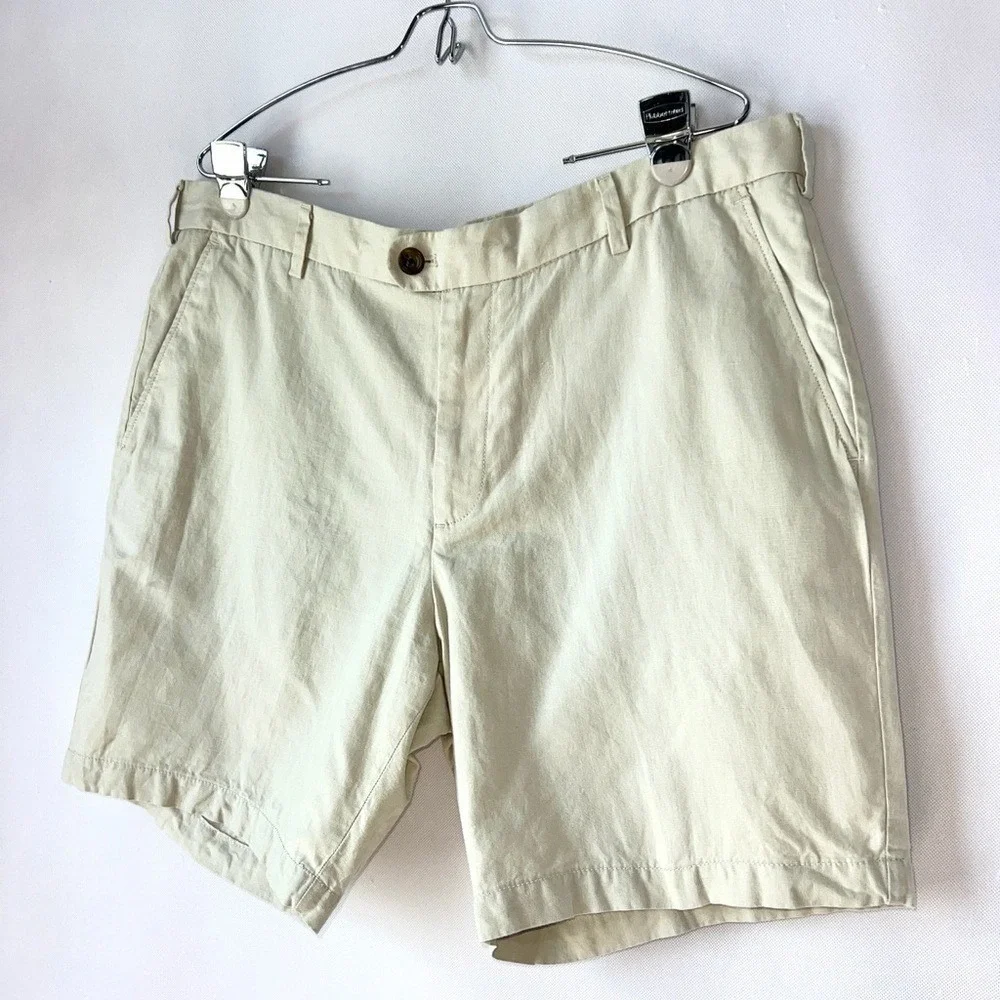 Charles Tyrwhitt Linen Blend Shorts Men 38 Beige‎ Mid Rise Casual Activewear
